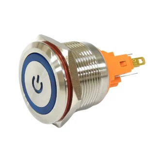 Push Button - 22mm - Latching - Blue LED - 10A - 1NO1NC - Stainless Steel